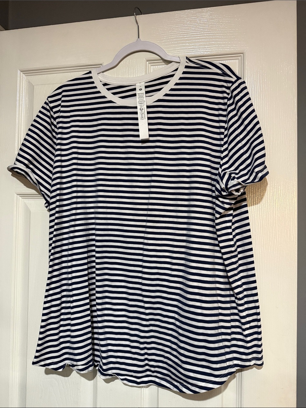 lululemon athletica Navy and White Striped Tee